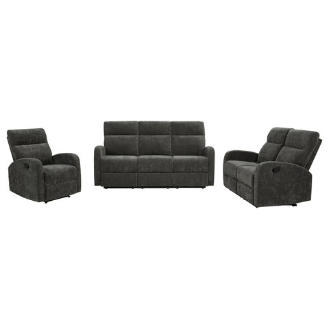 Campus 3-piece Chenille Manual Reclining Sofa Set Charcoal Grey
