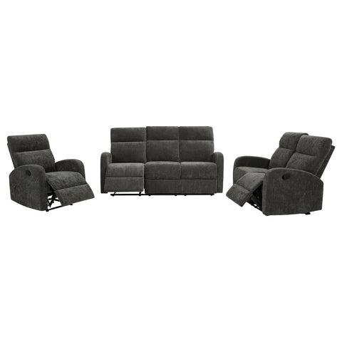 Campus 3-piece Chenille Manual Reclining Sofa Set Charcoal Grey