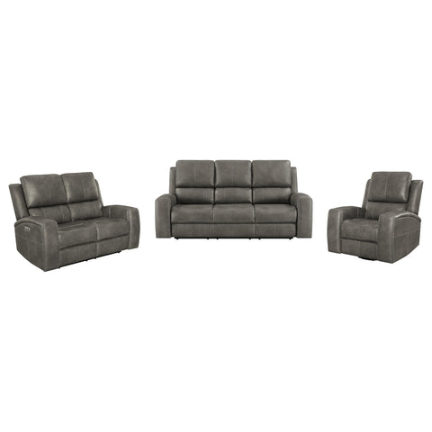 Roanne 3-piece Triple Power Reclining Sofa Set Charcoal