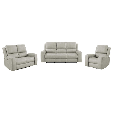 Roanne 3-piece Triple Power Reclining Sofa Set Grey