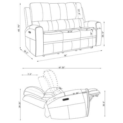 Roanne Triple Power Reclining Sofa Grey