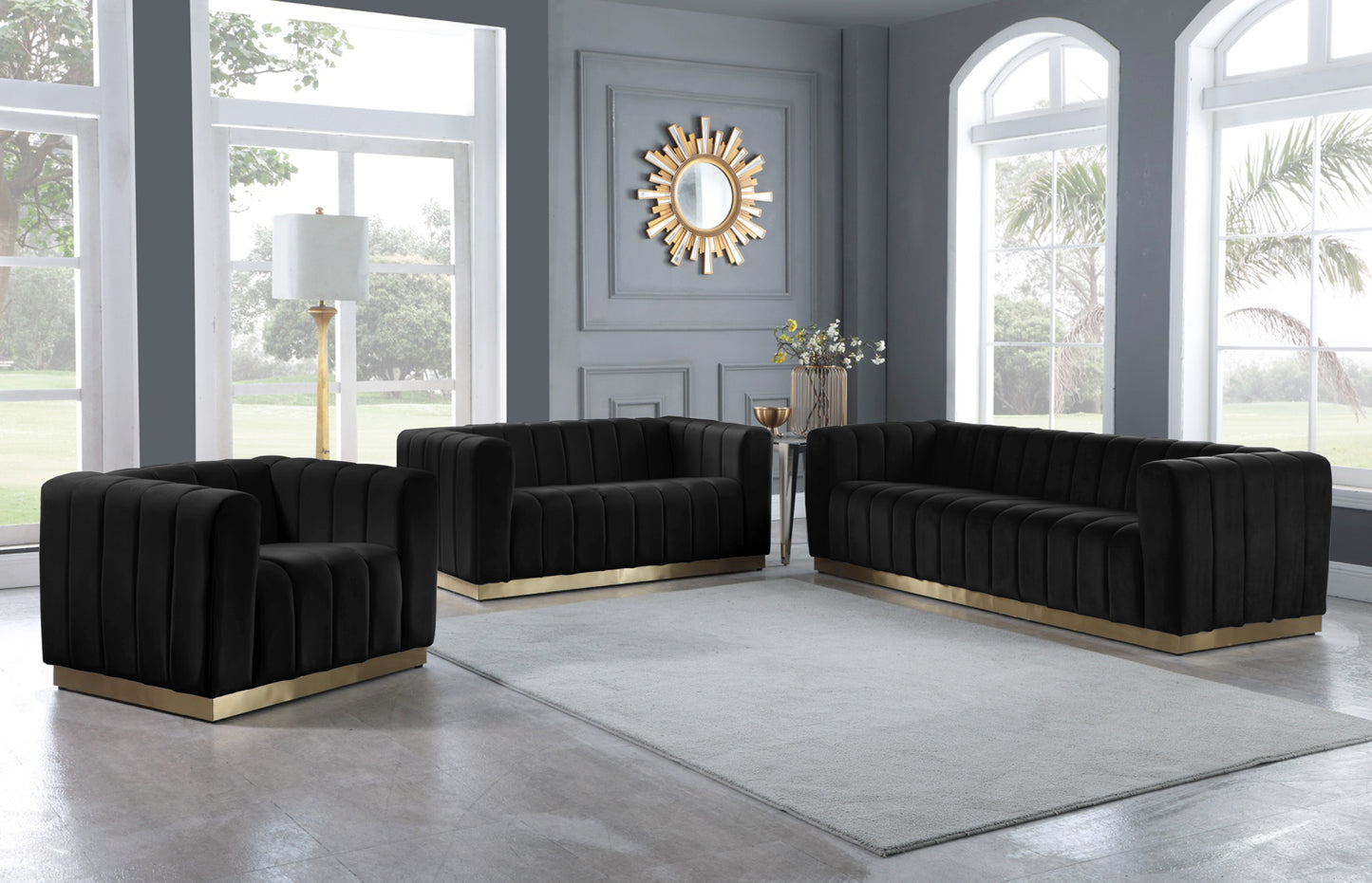 mitzy black velvet loveseat l