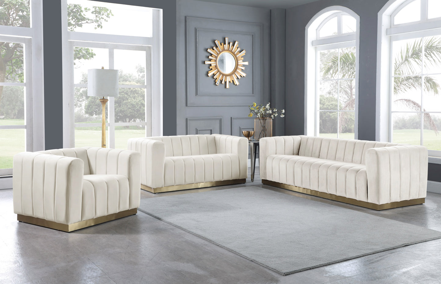 mitzy cream velvet loveseat l