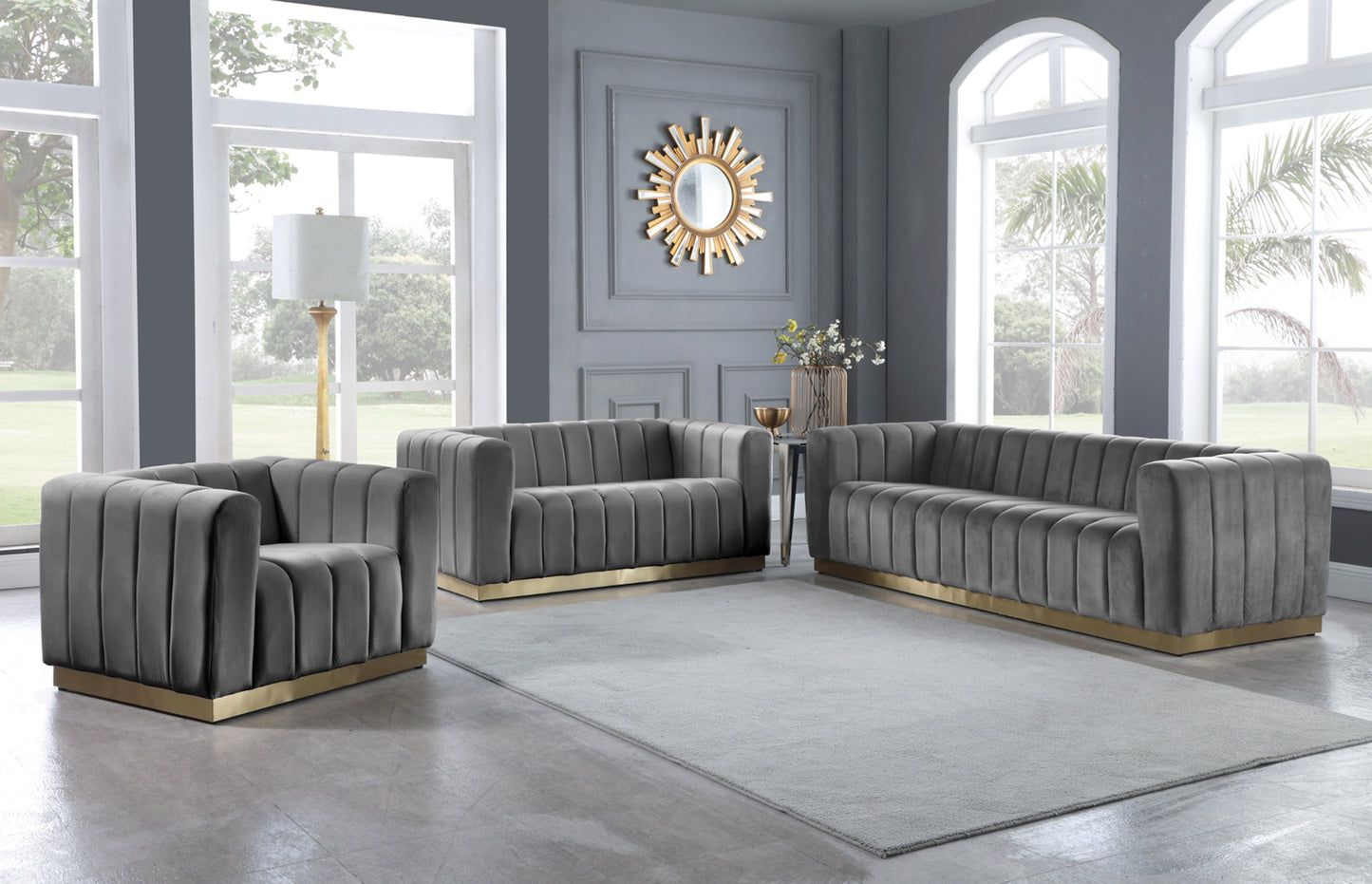 mitzy grey velvet loveseat l