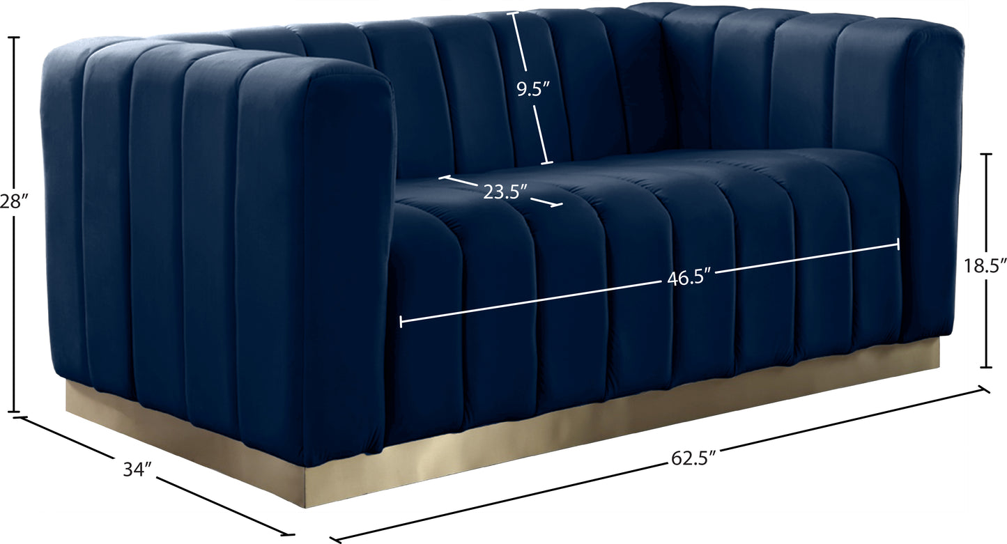 mitzy navy velvet loveseat l