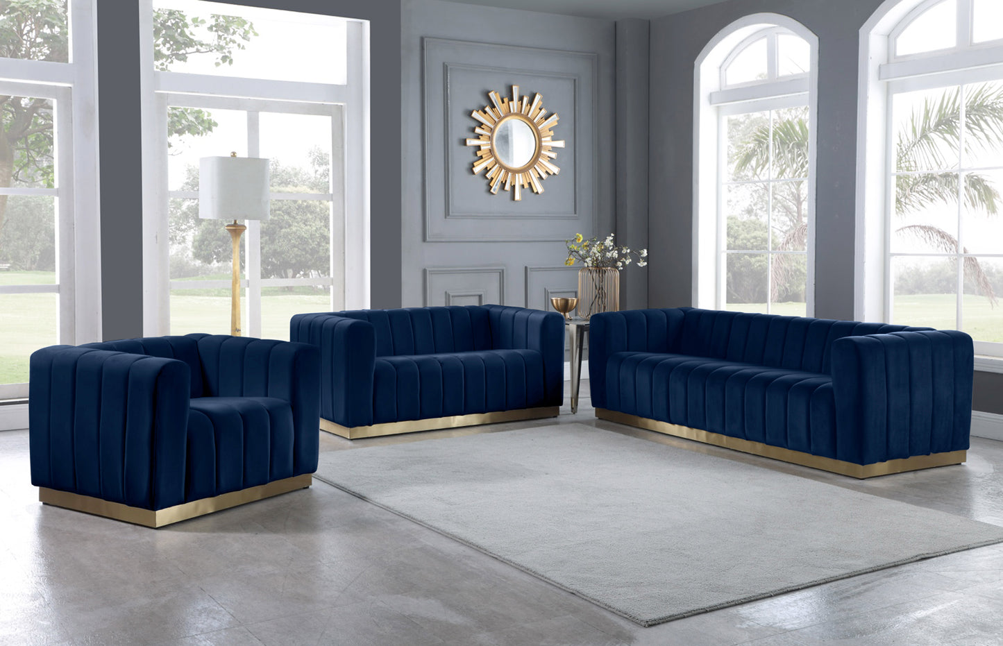 mitzy navy velvet loveseat l