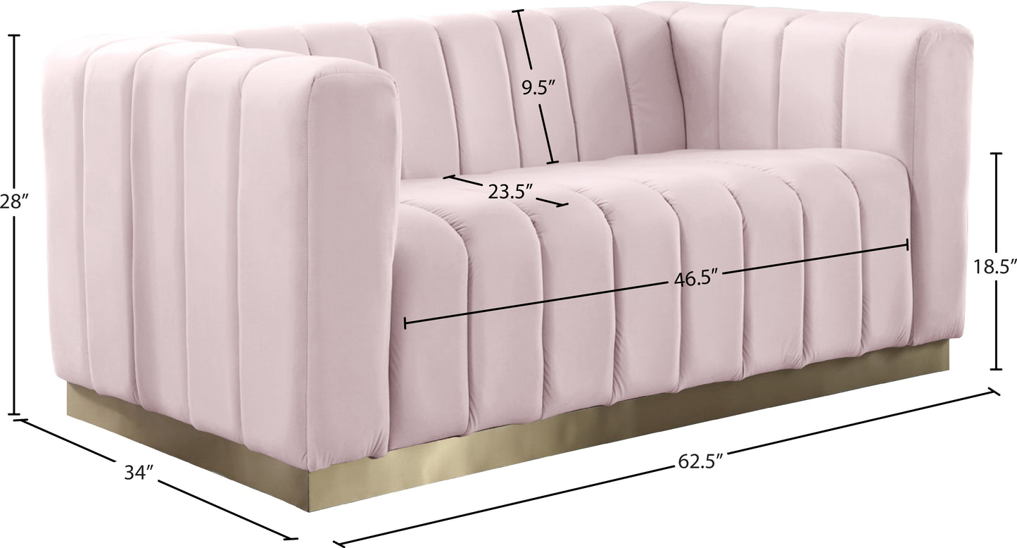 mitzy pink velvet loveseat l