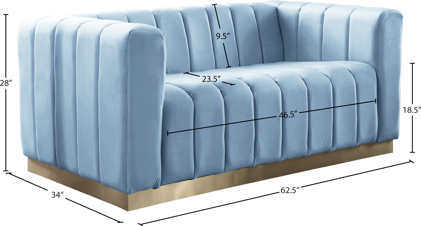 mitzy sky blue velvet loveseat l