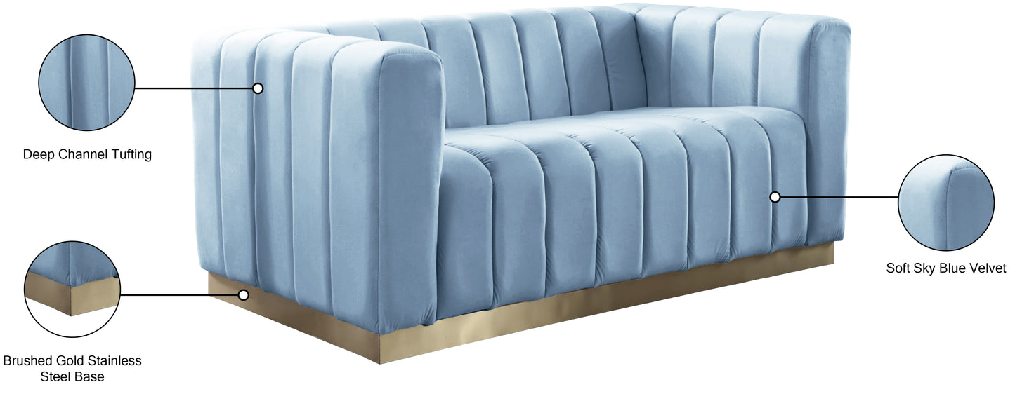 mitzy sky blue velvet loveseat l