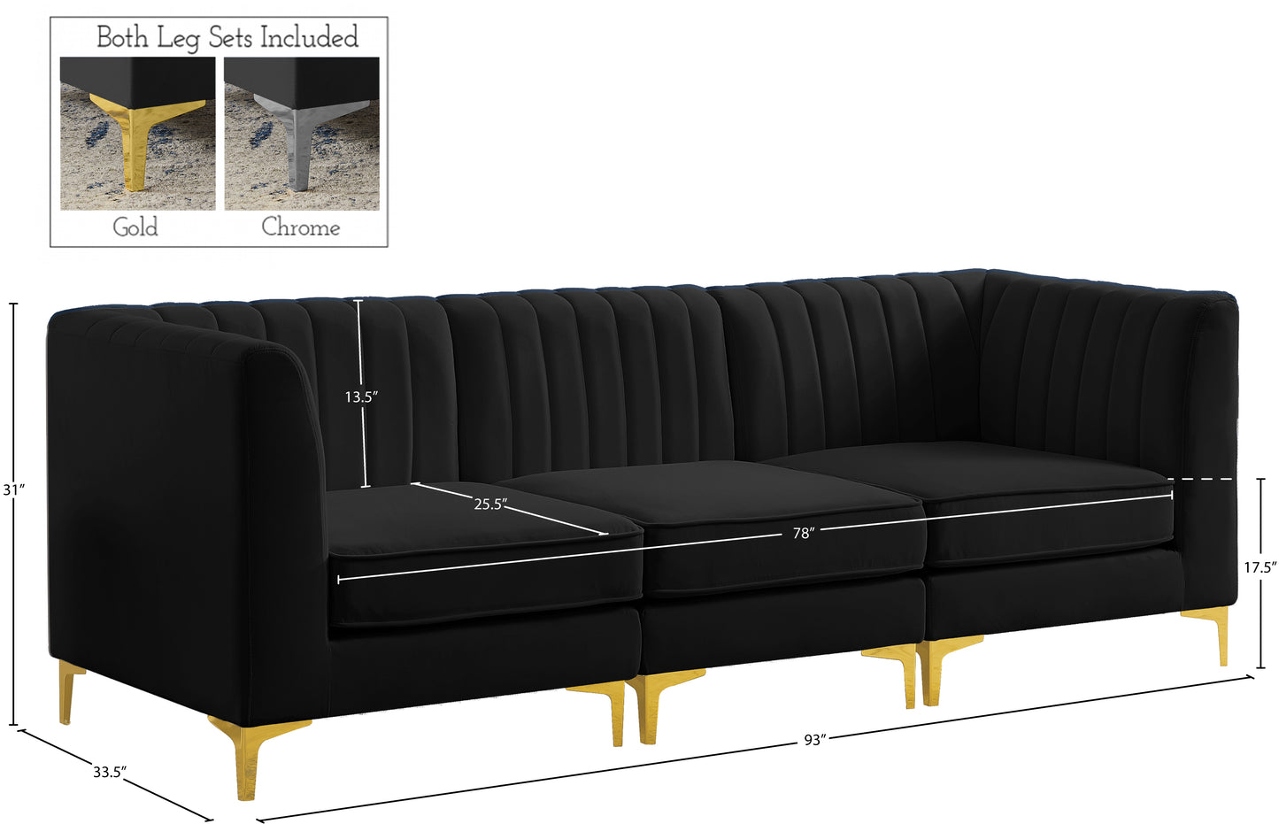 julia black velvet modular sofa s93