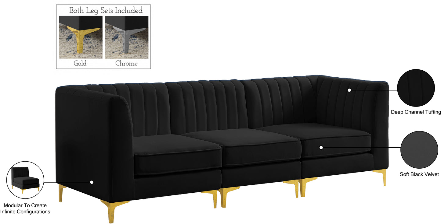 julia black velvet modular sofa s93