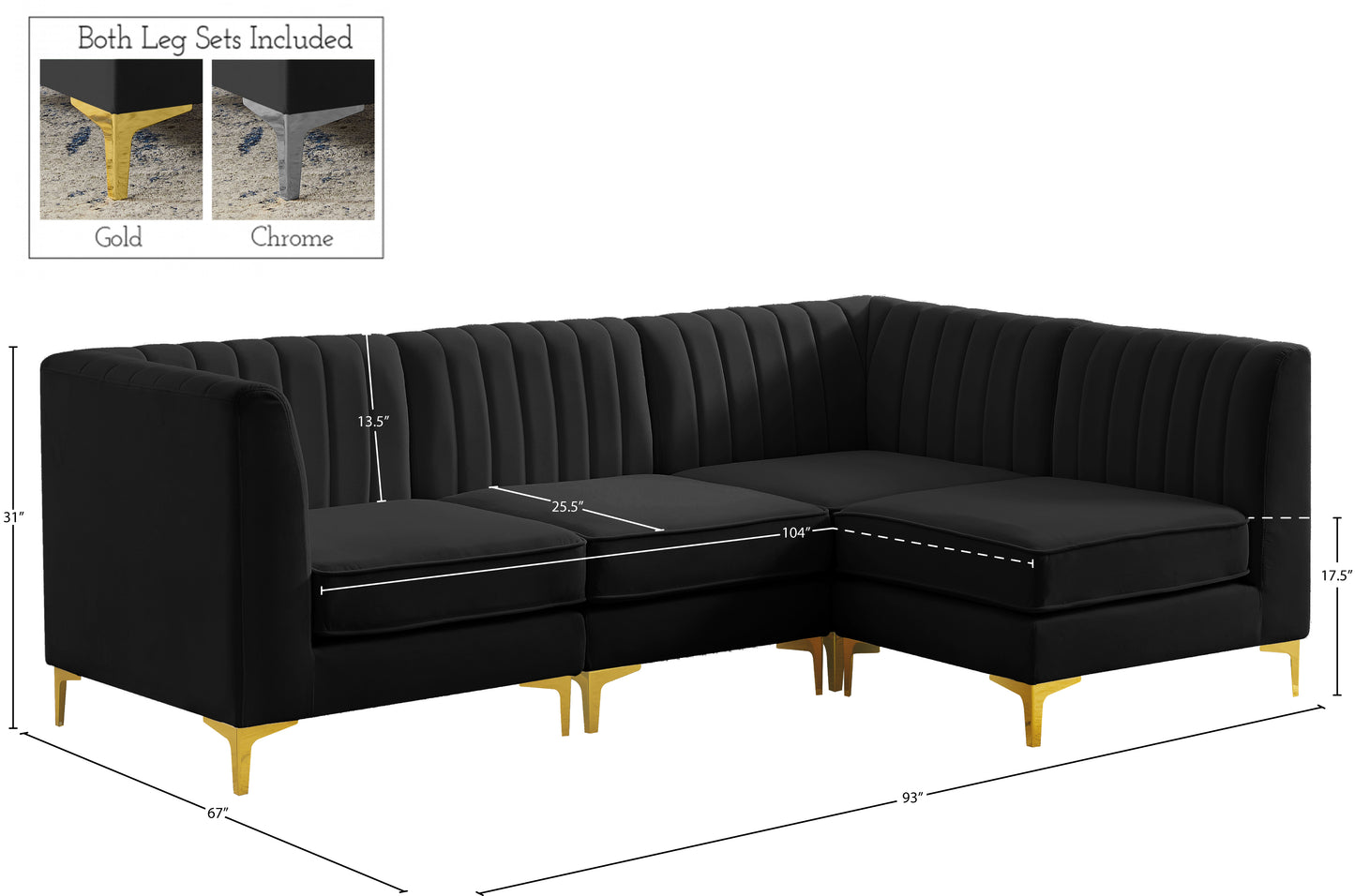 julia black velvet modular sectional sec4a