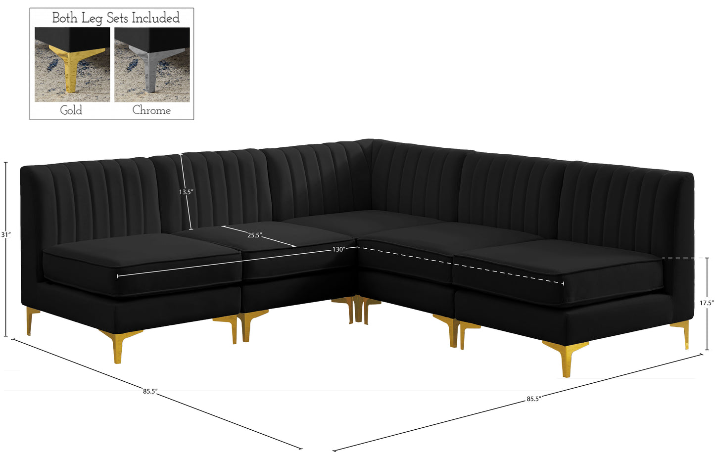 julia black velvet modular sectional sec5a