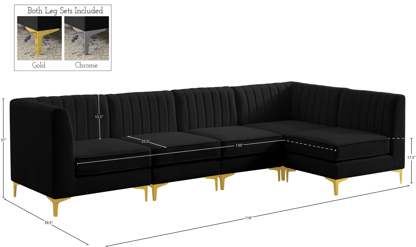 julia black velvet modular sectional sec5b