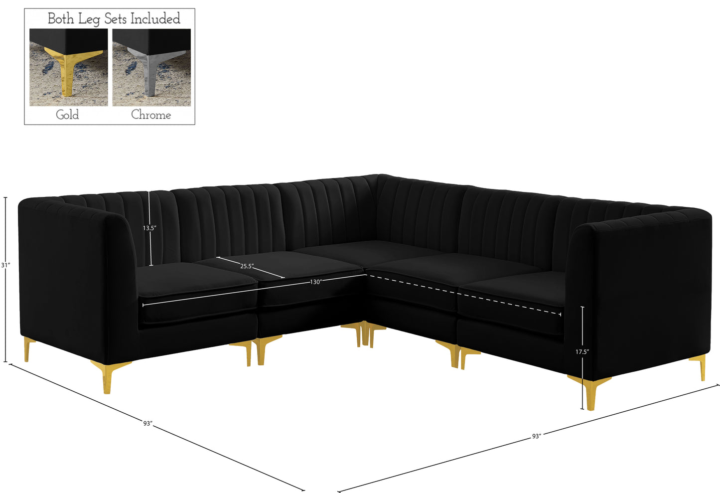 julia black velvet modular sectional sec5c