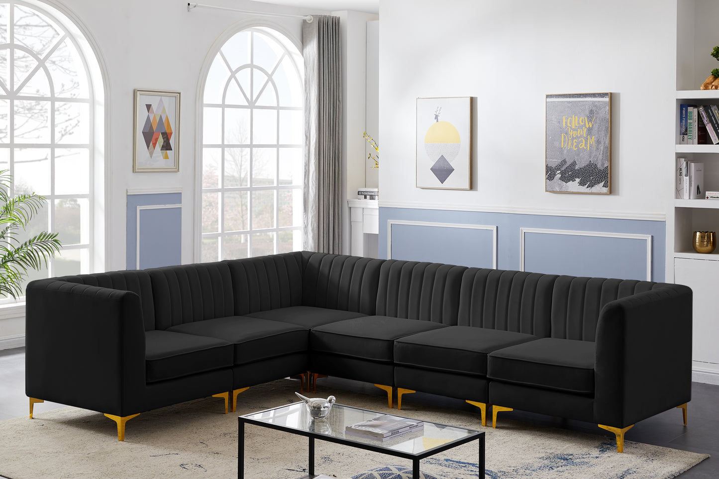 julia black velvet modular sectional sec6a