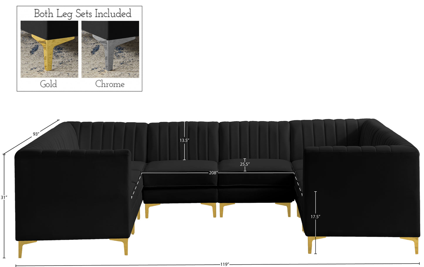 julia black velvet modular sectional sec8b