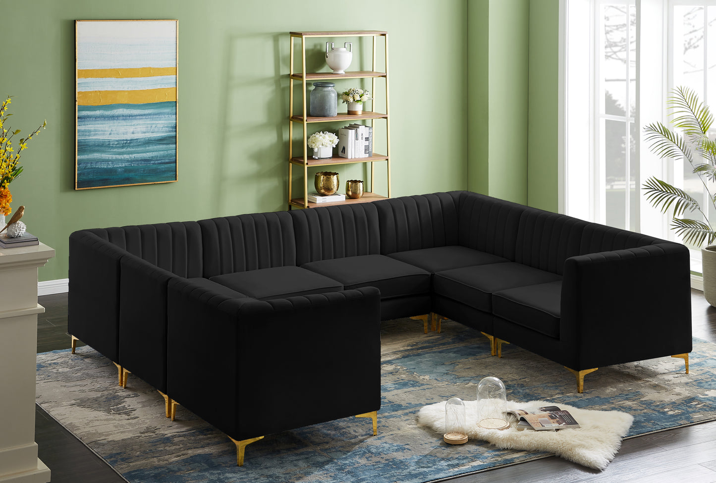 julia black velvet modular sectional sec8b