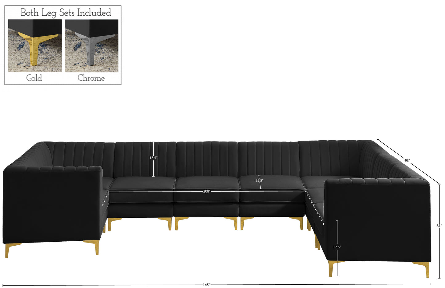 julia black velvet modular sectional sec8c