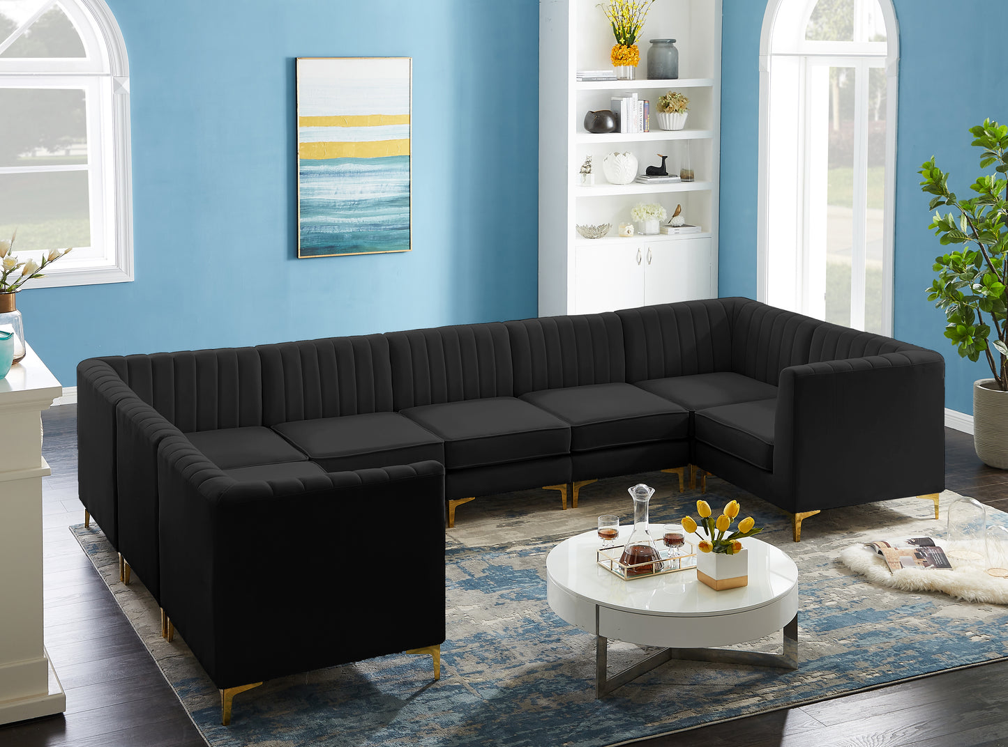 julia black velvet modular sectional sec8c