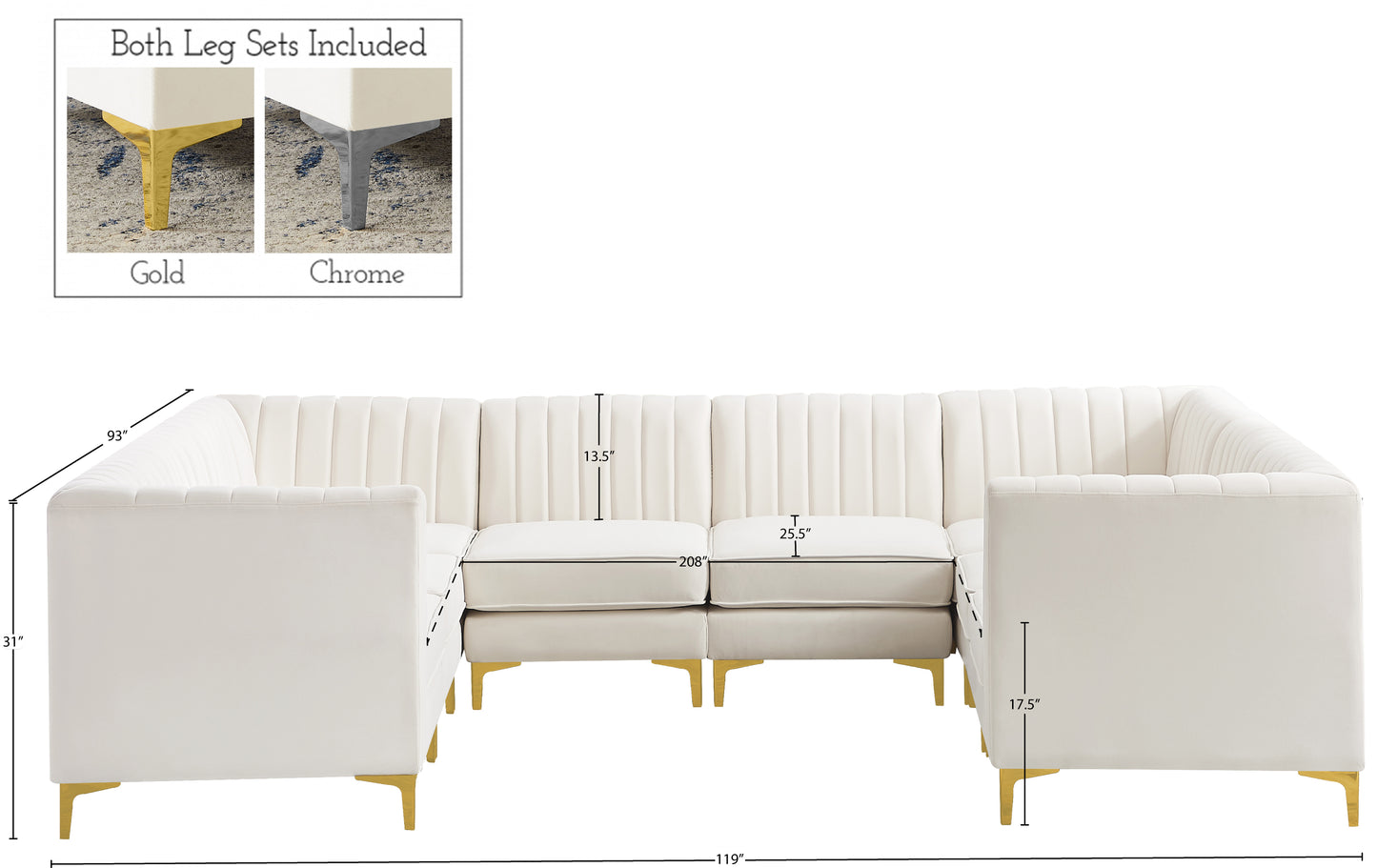 julia cream velvet modular sectional sec8b