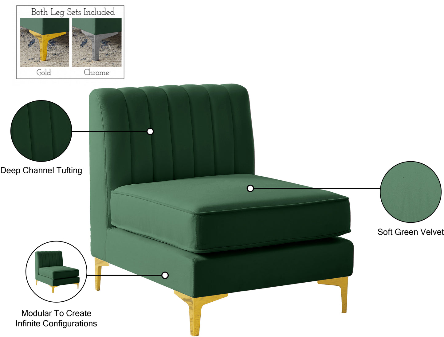 julia green velvet armless chair armless