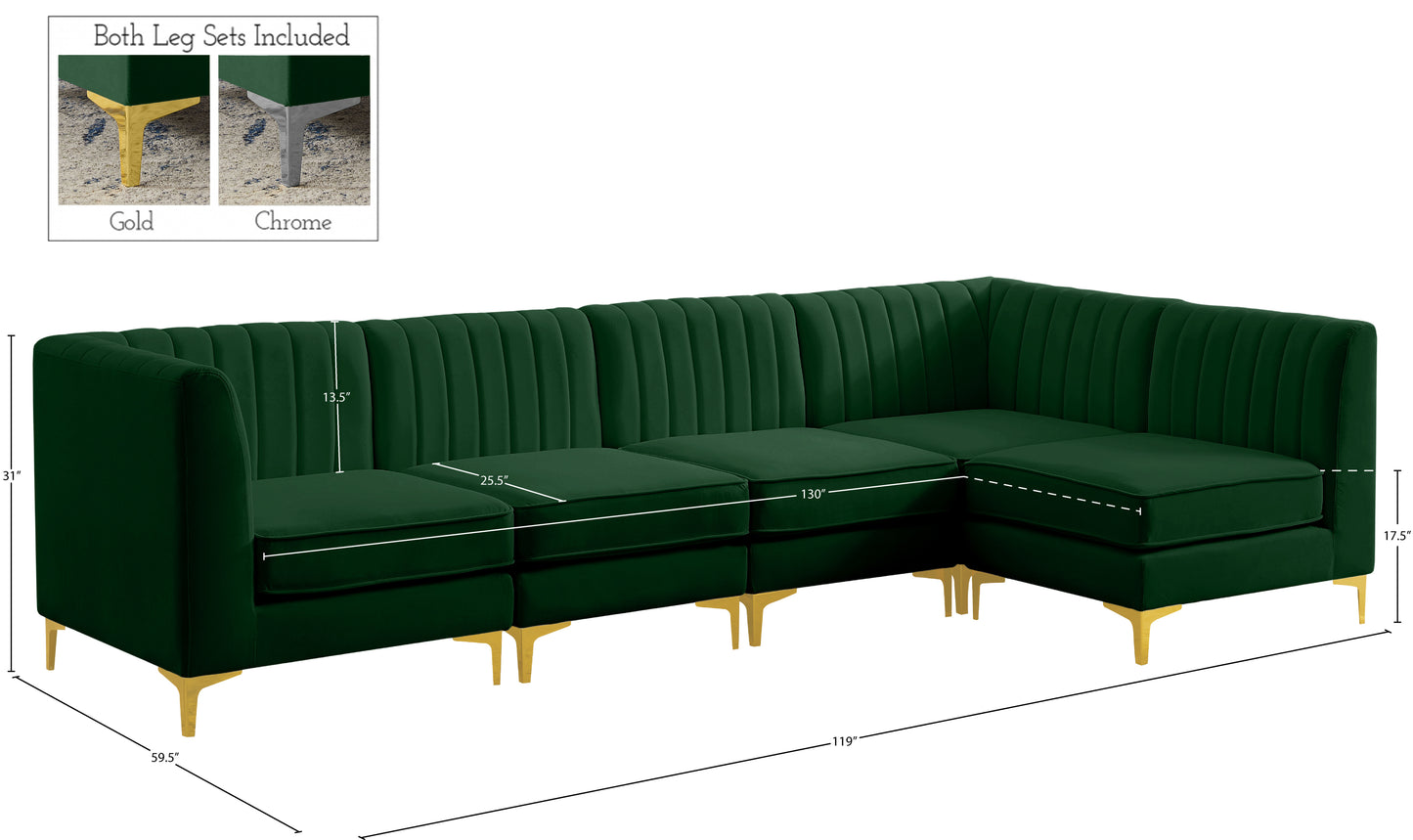 julia green velvet modular sectional sec5b