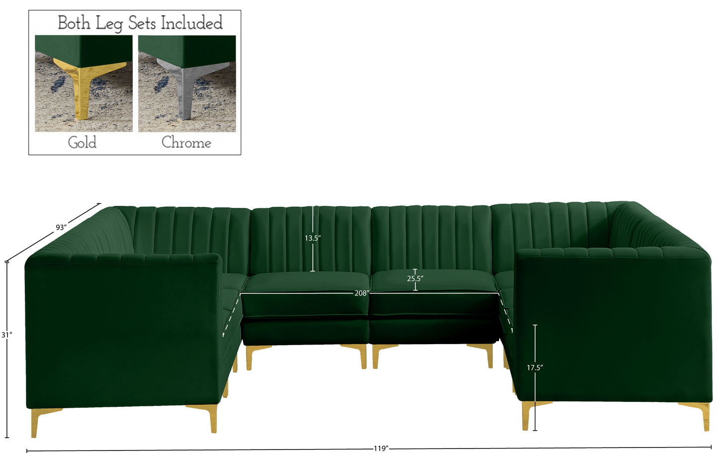 julia green velvet modular sectional sec8b