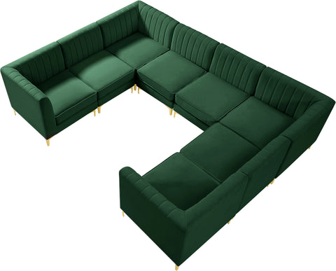 Quinn 116.5" Green Velvet Upholstered Sectional, 8-Piece