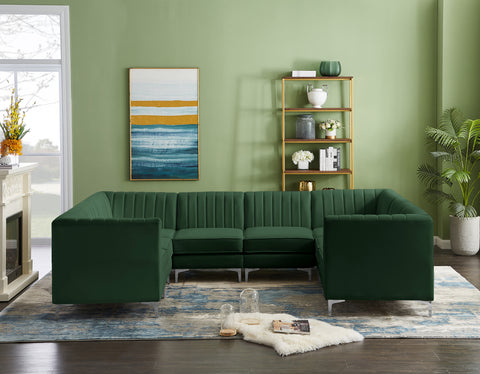 Quinn 116.5" Green Velvet Upholstered Sectional, 8-Piece