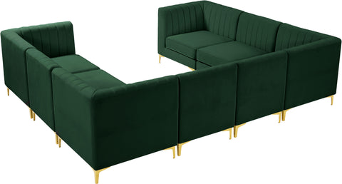 Quinn 116.5" Green Velvet Upholstered Sectional, 8-Piece