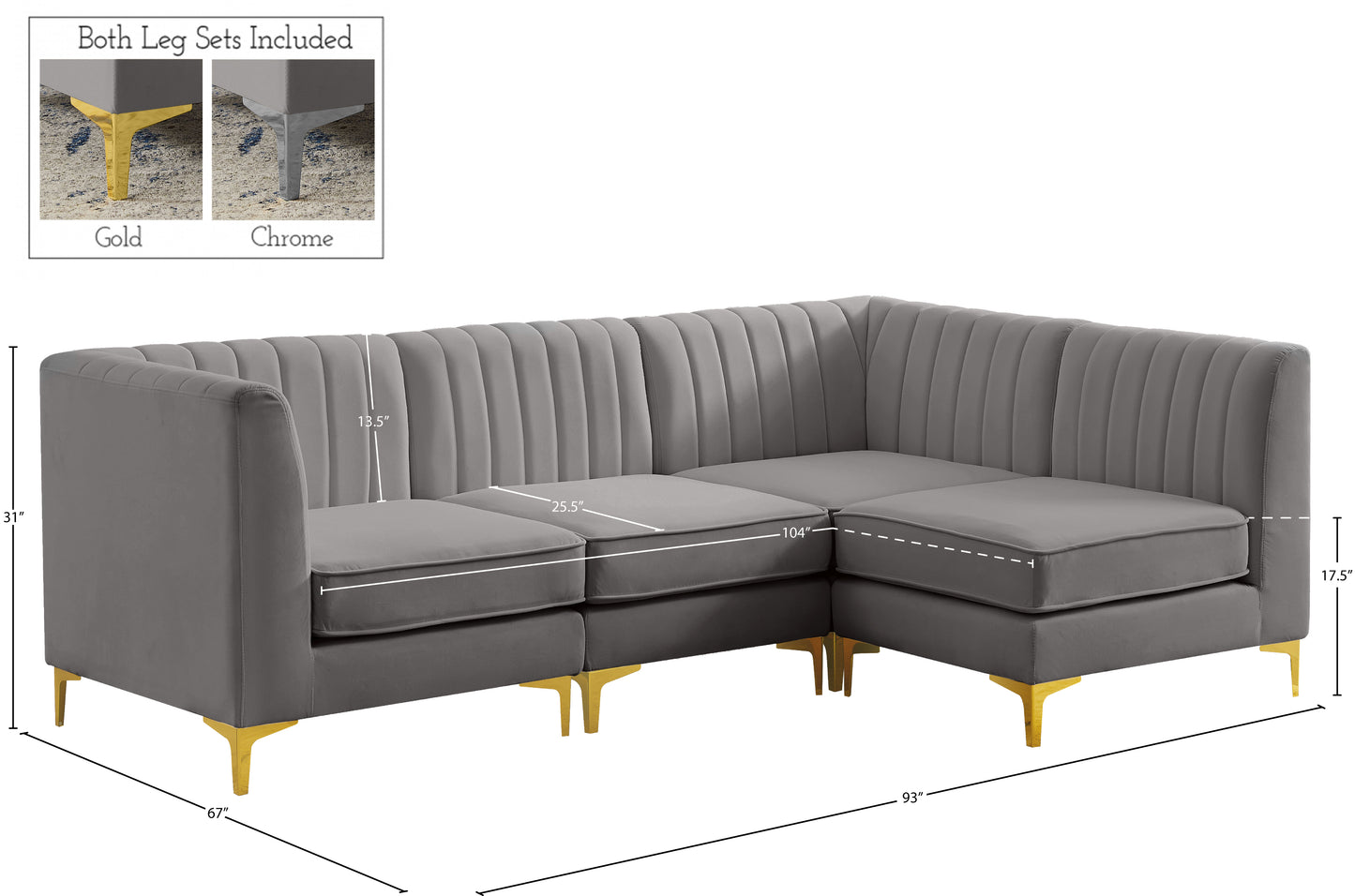 julia grey velvet modular sectional sec4a