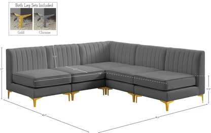 Julia Grey Velvet Modular Sectional Sec5A