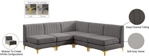 Julia Grey Velvet Modular Sectional Sec5A