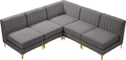 Julia Grey Velvet Modular Sectional Sec5A