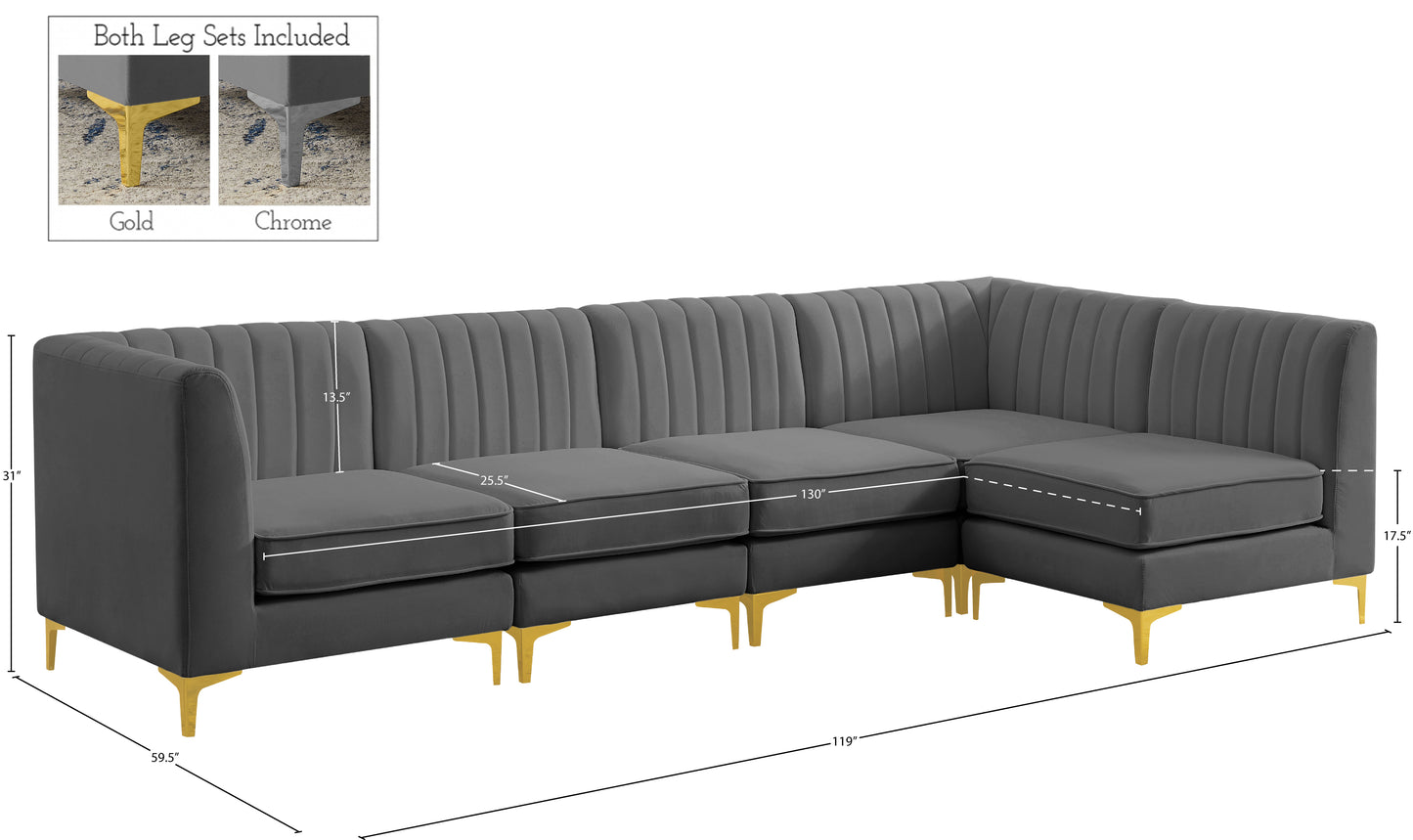 julia grey velvet modular sectional sec5b