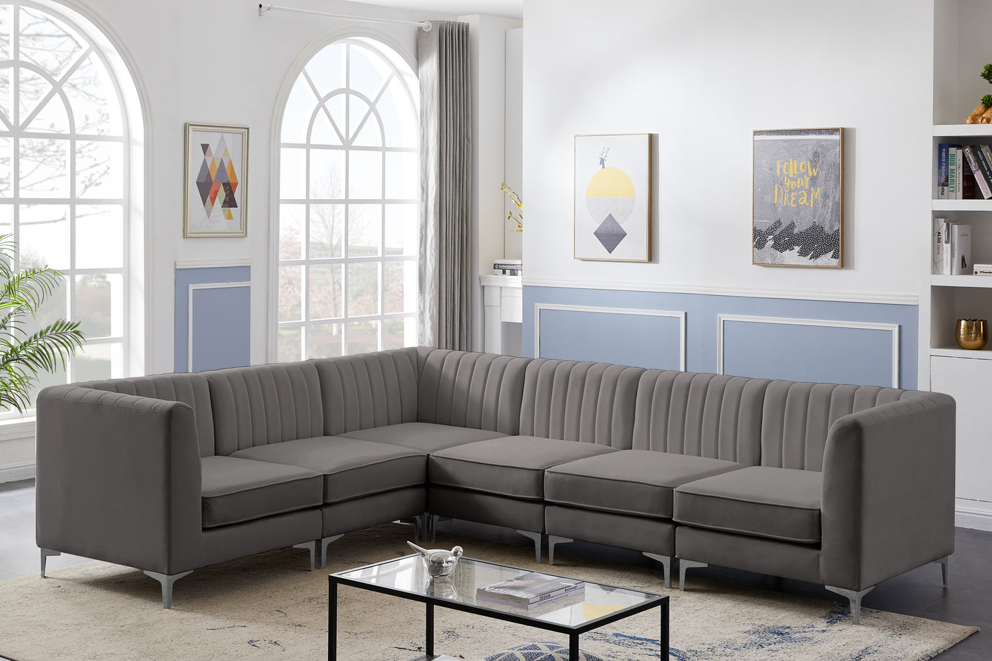 julia grey velvet modular sectional sec6a