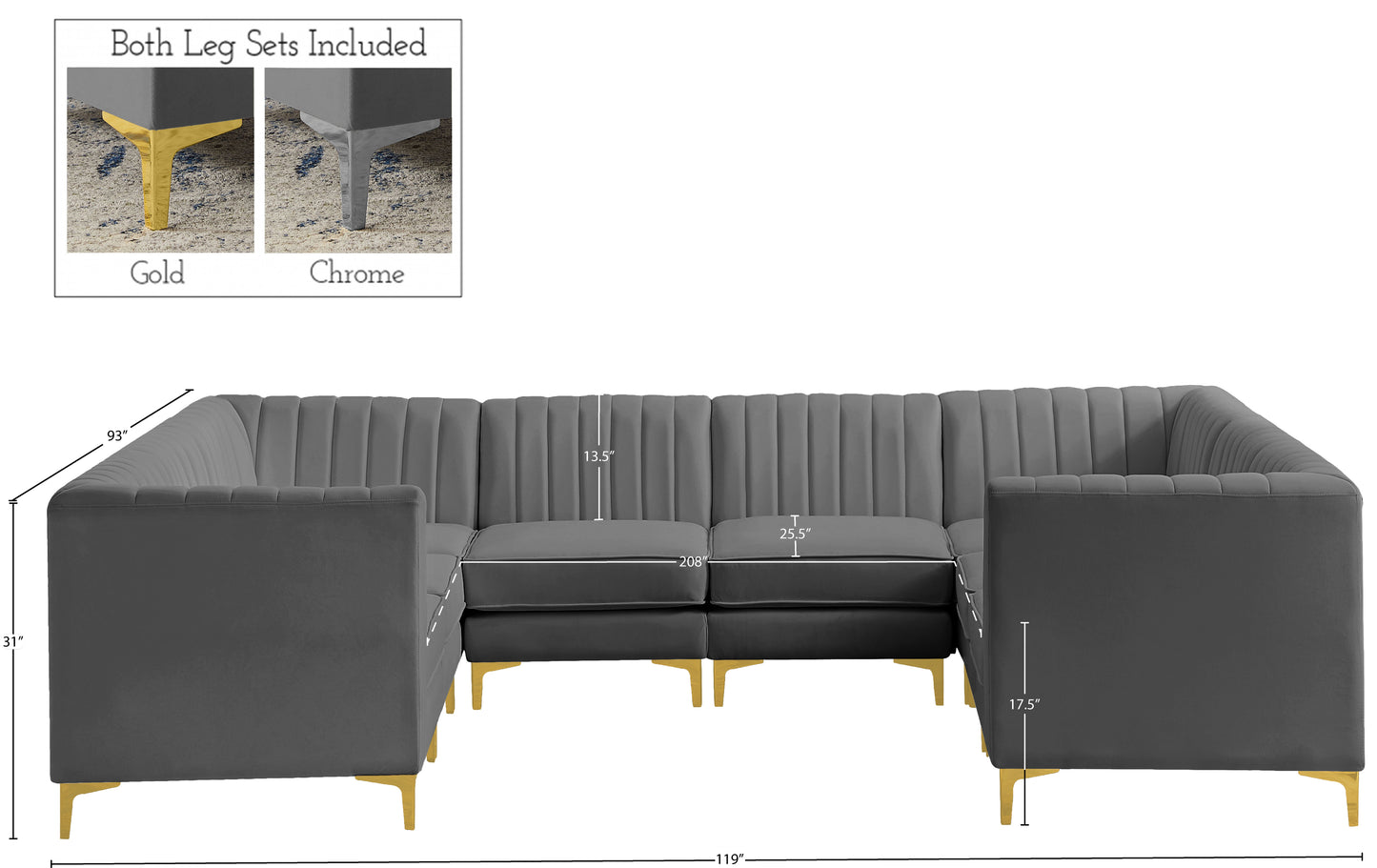 julia grey velvet modular sectional sec8b