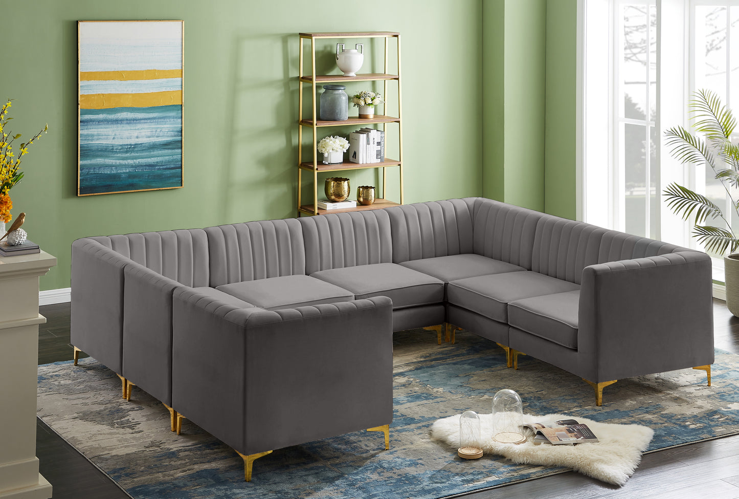 julia grey velvet modular sectional sec8b