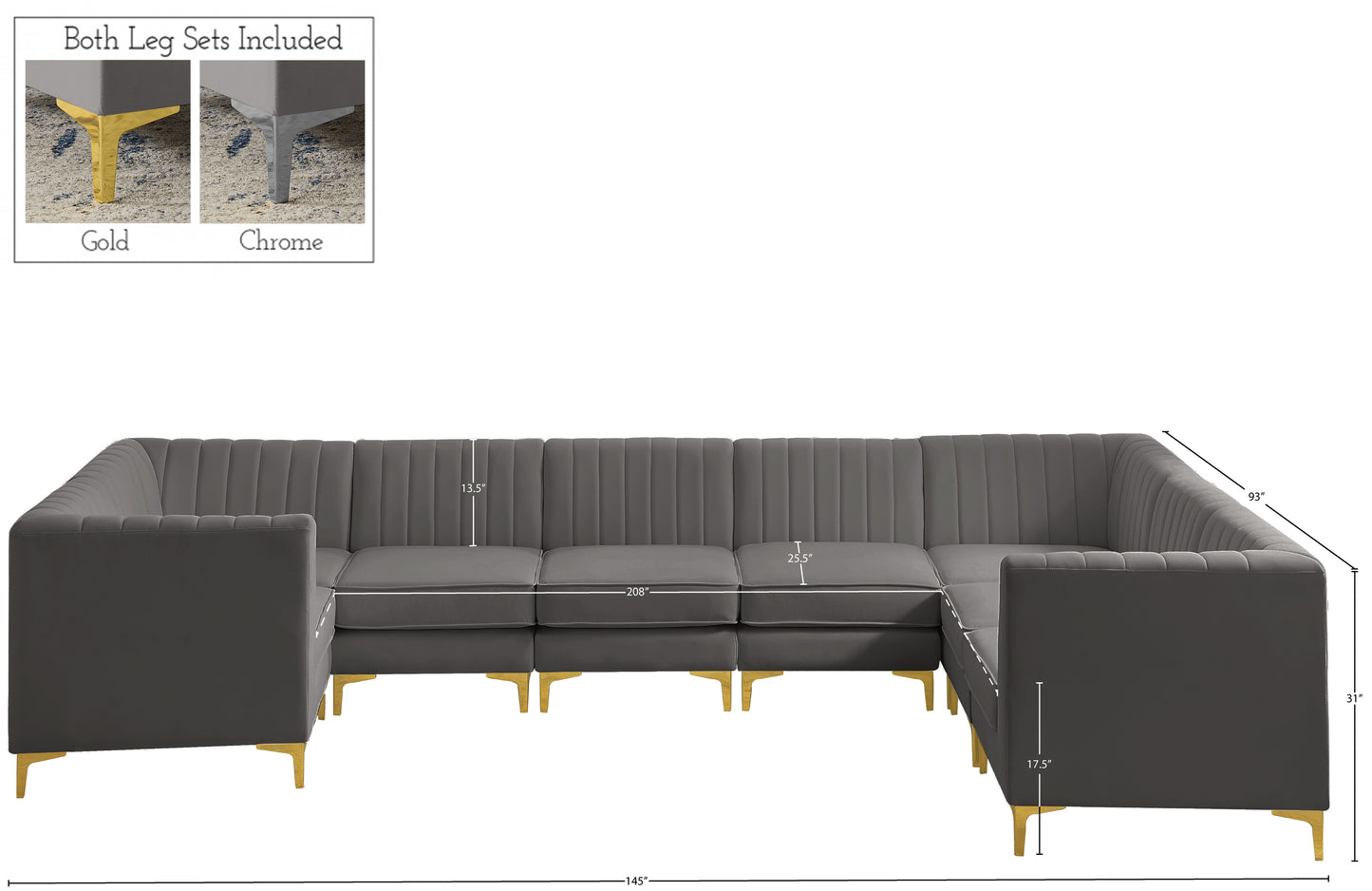 julia grey velvet modular sectional sec8c