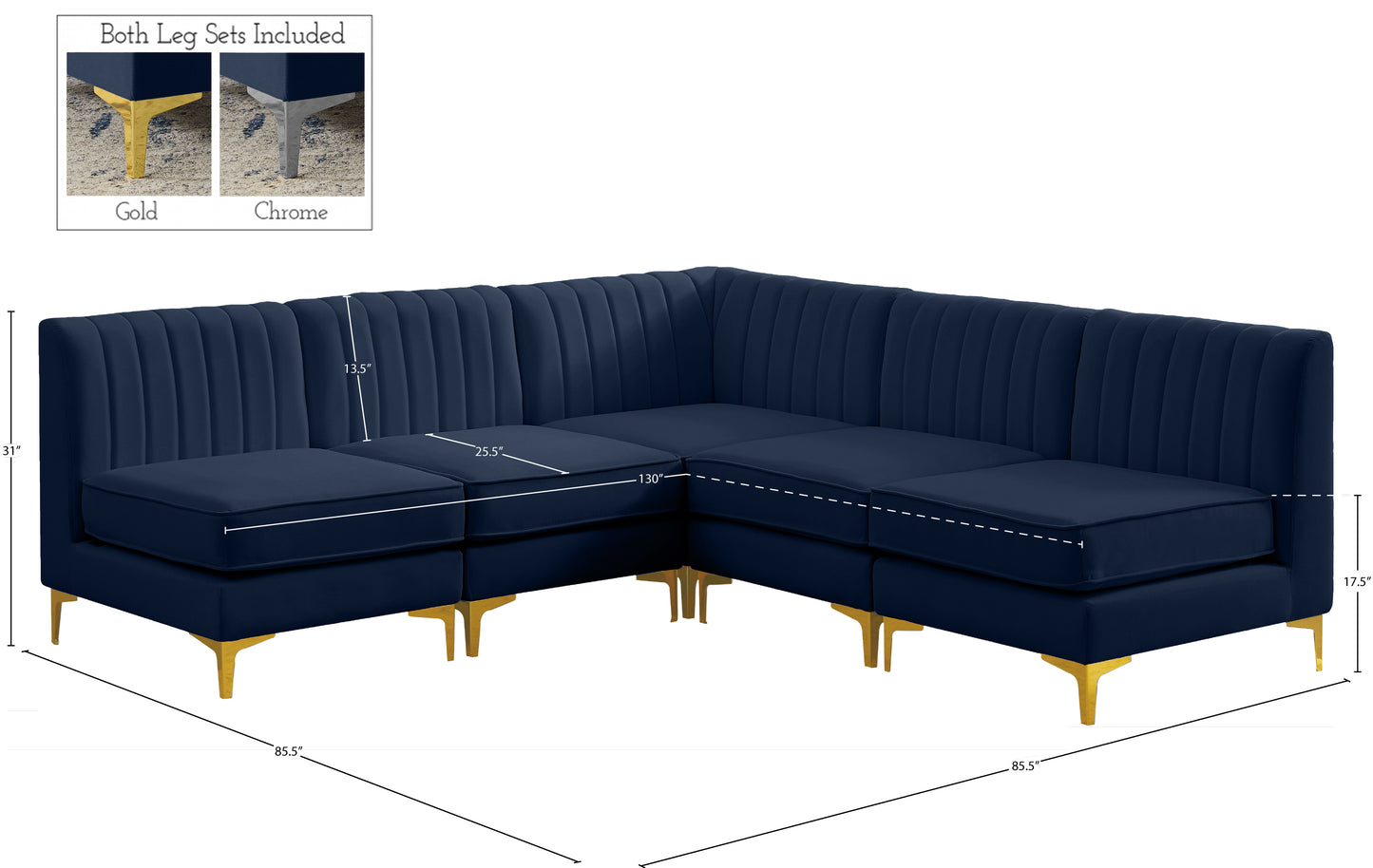 julia navy velvet modular sectional sec5a