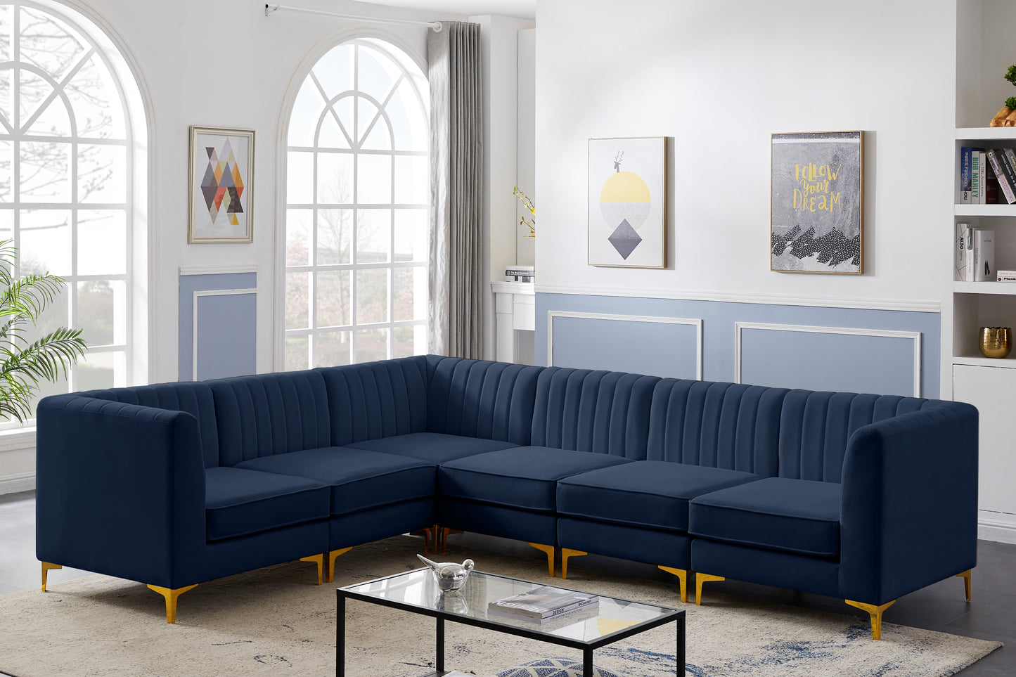 julia navy velvet modular sectional sec6a