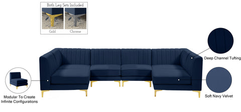 Julia Navy Velvet Modular Sectional Sec6B