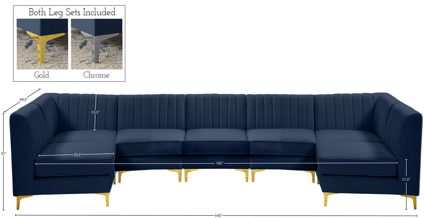 julia navy velvet modular sectional sec7a