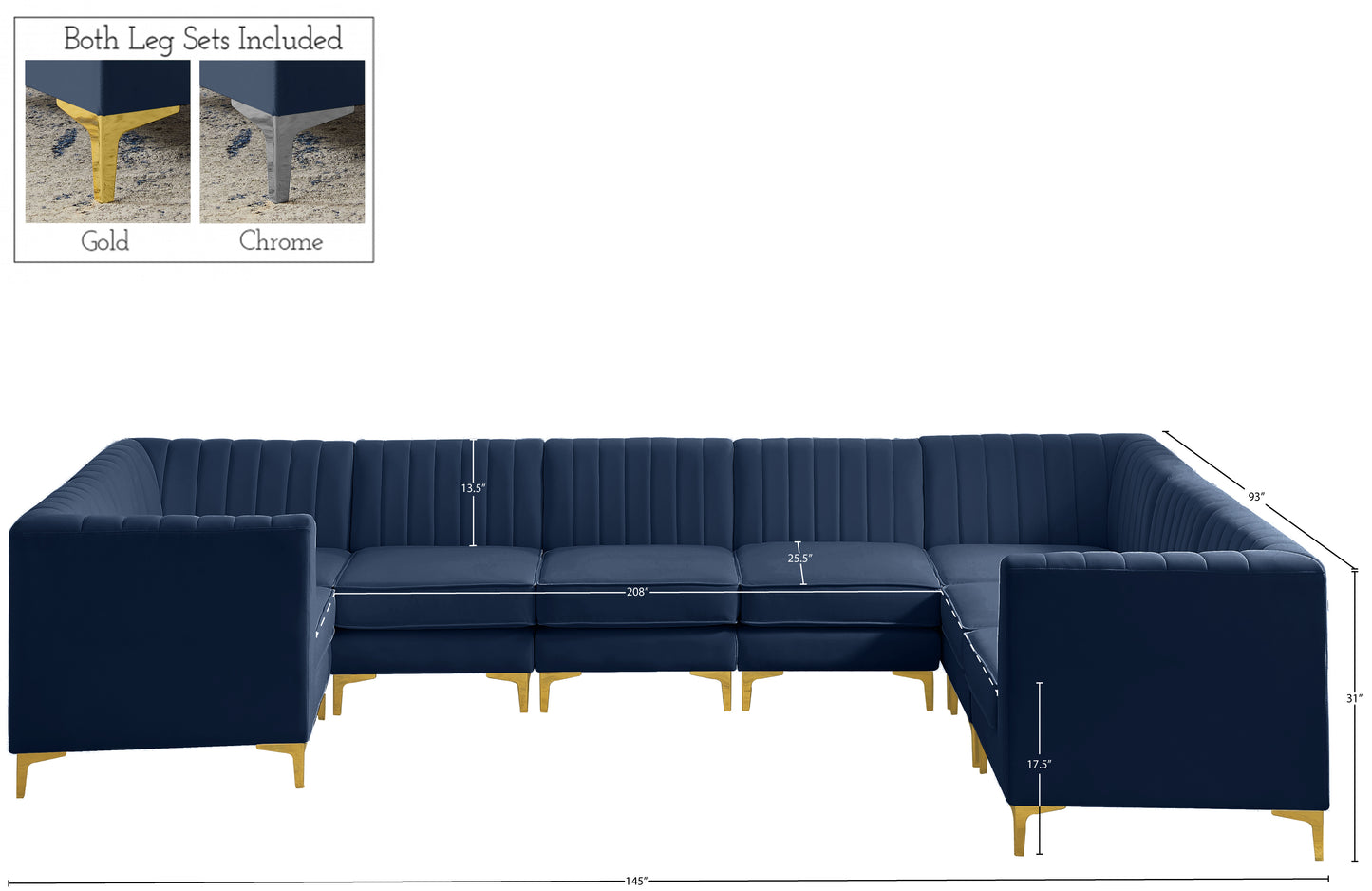 julia navy velvet modular sectional sec8c