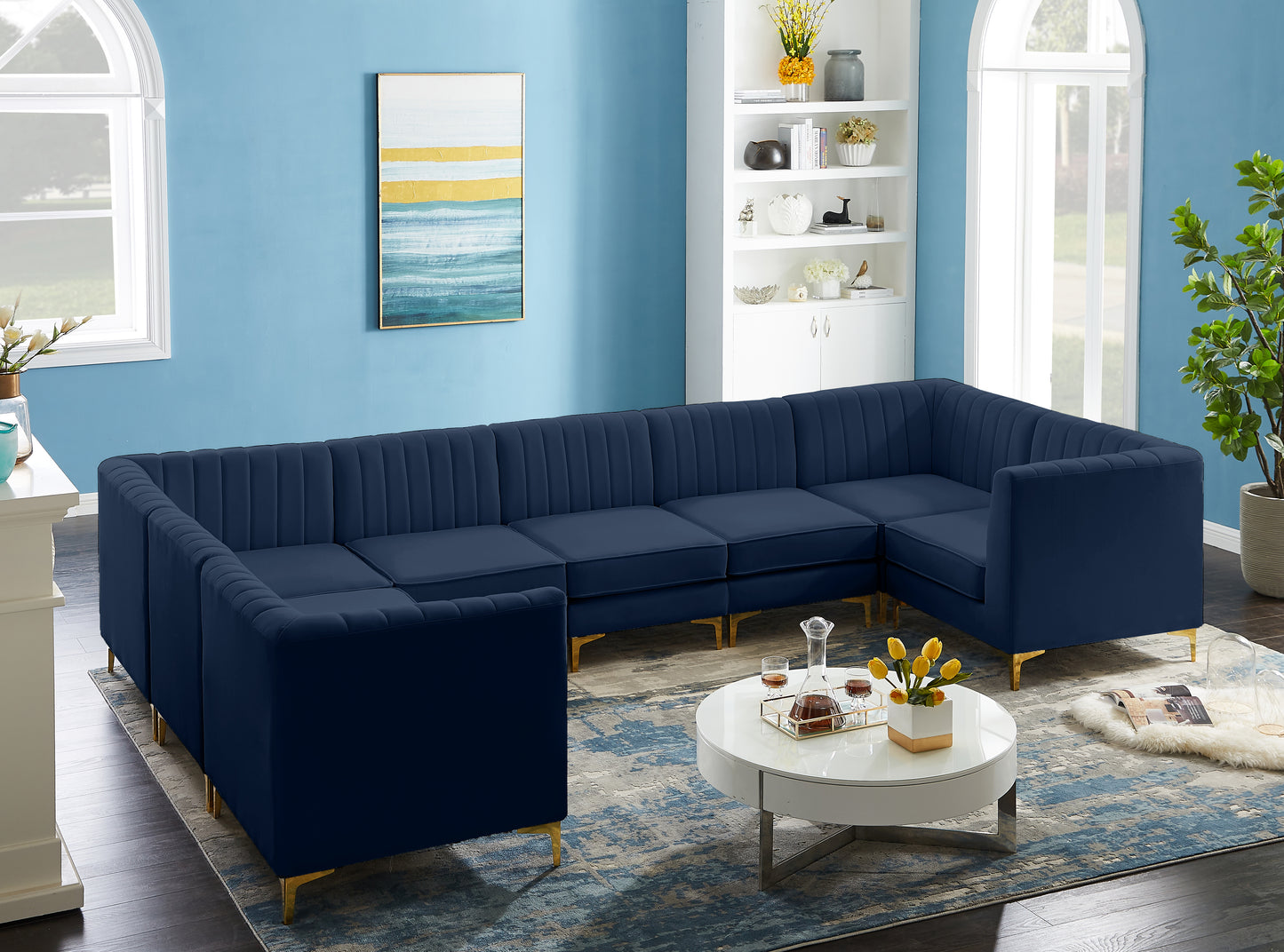 julia navy velvet modular sectional sec8c