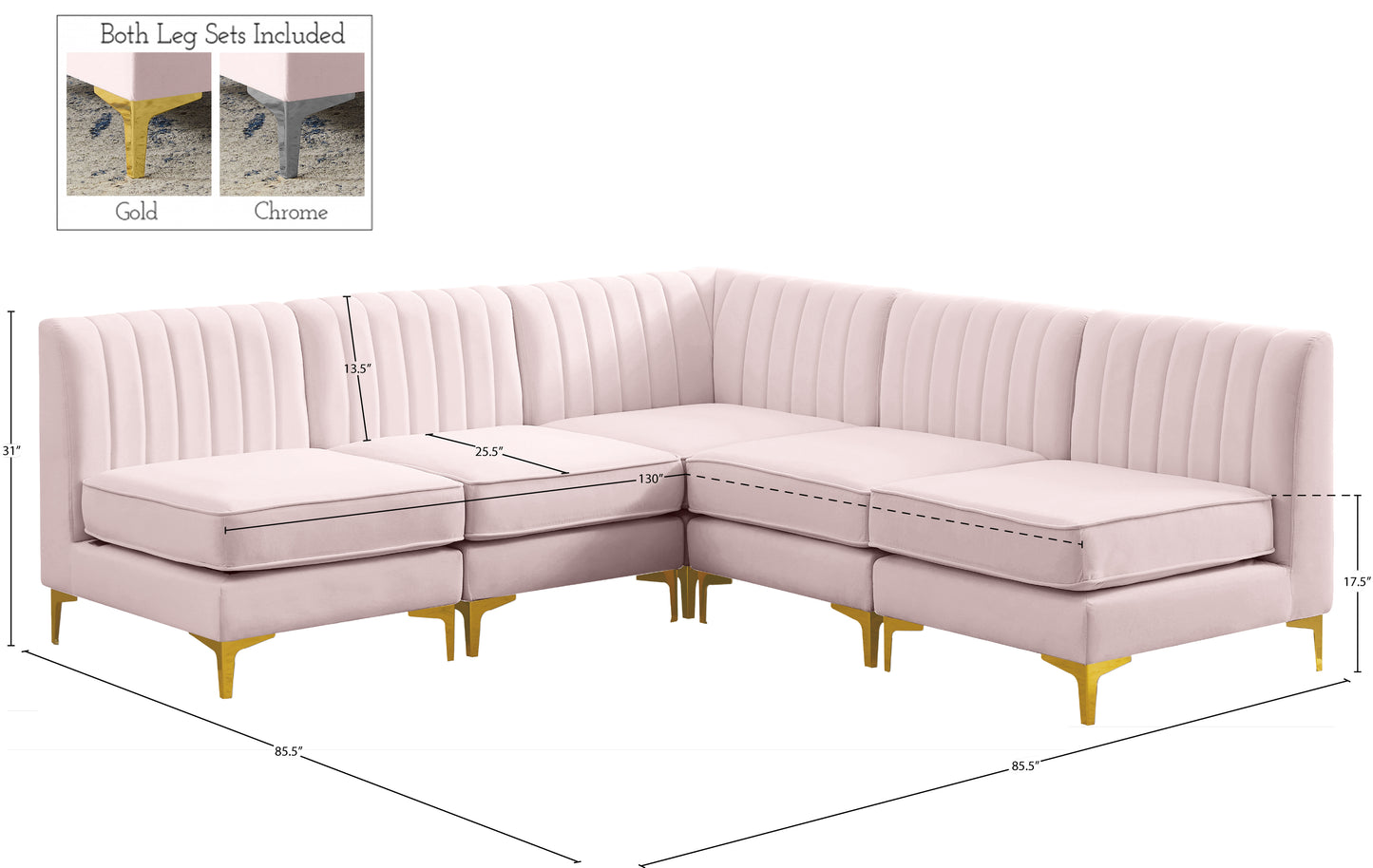 julia pink velvet modular sectional sec5a