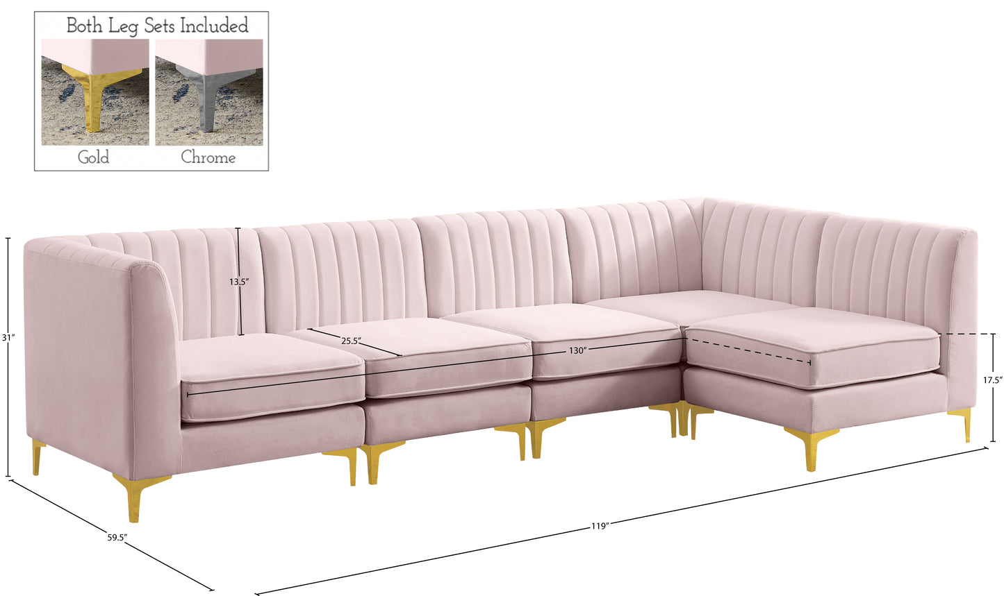 julia pink velvet modular sectional sec5b