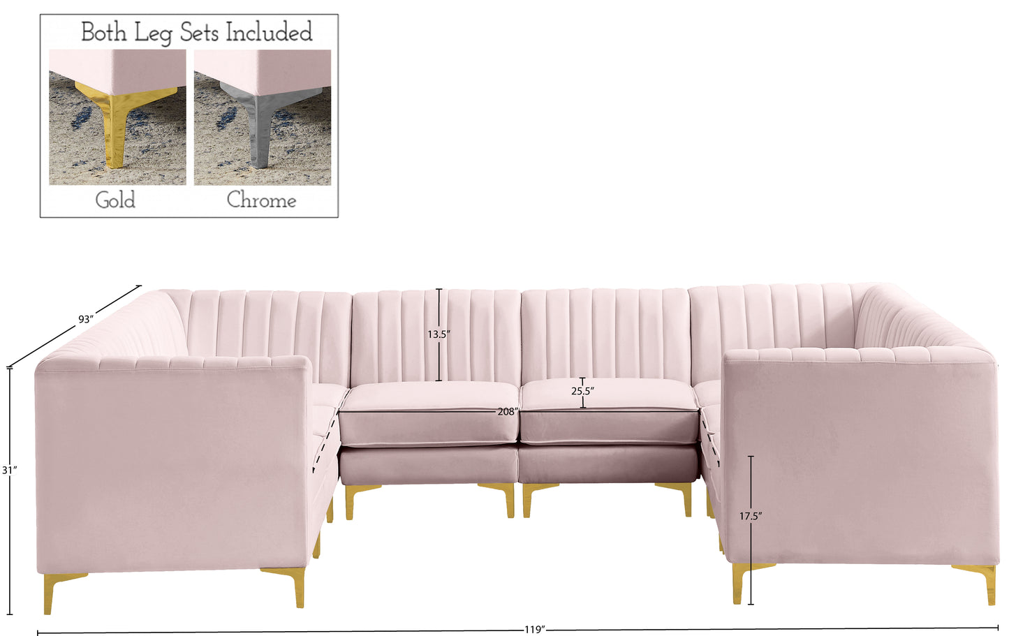 julia pink velvet modular sectional sec8b