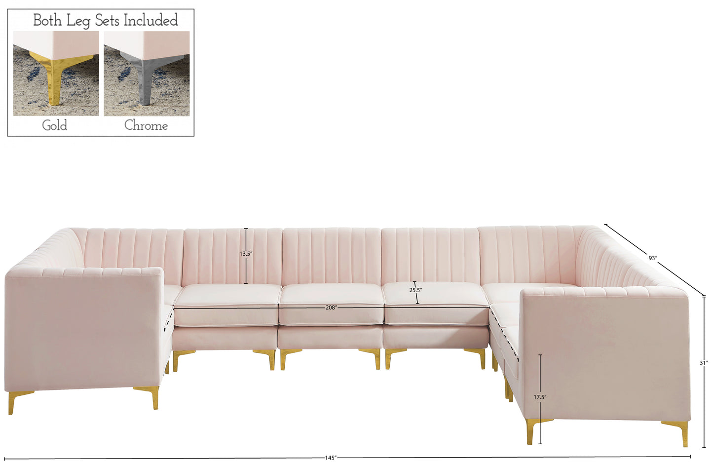 julia pink velvet modular sectional sec8c